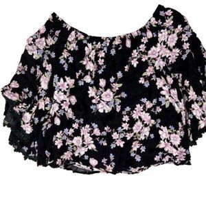 Altar'd State Off The Shoulder Black & Lilac Floral Top - Size M